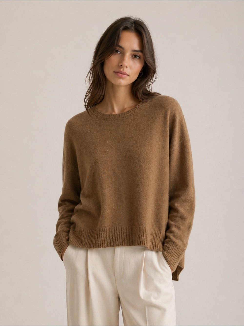 Journal Standard cashmere Classic Crewneck Women's Sweater in Brown